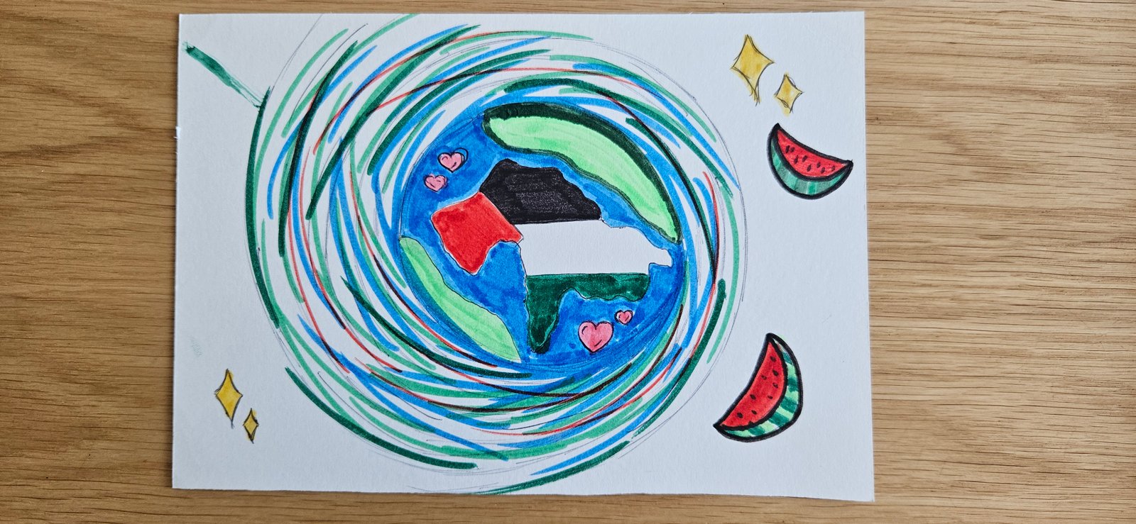 Tekening van een kind over de toekomst van de aarde